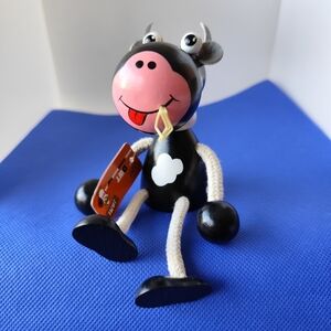 3/$25💙JAMI Wooden Toy Dolls 6" Black Sitting Cow Figure